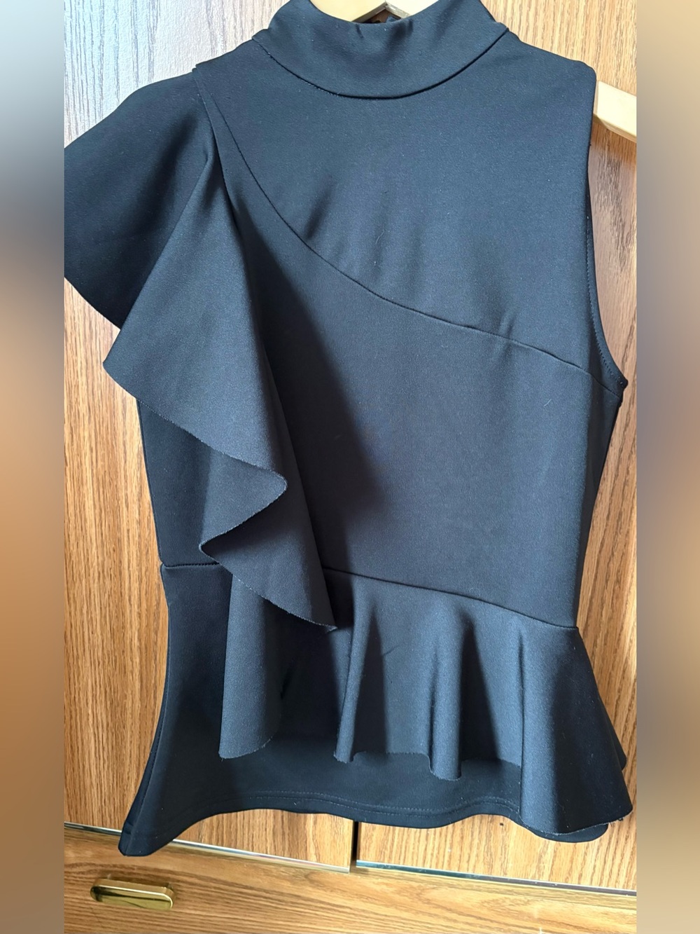 Asymmetrical Black Ruffle Peplum Top